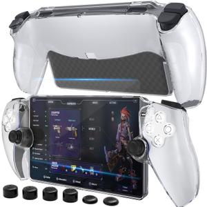HEYSTOP Case for PlayStation 5 with Screen Protector Tempered Glass, PS5 Protective Case with Comfortable Ergonomic Grip, 6 Thumb Stick Caps (Clear)