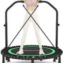 ANCHEER 40"/48" Foldable Mini Trampoline,Max Load 450lbs/550lbs Indoor Trampoline,with 4 Level Adjustable Foam Handle and Resistance Bands,Adult Exercise Trampoline for Home, Garden, and Gym