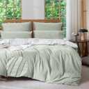 MILDLY Jacquard Stripe Duvet Cover - Sage Green 100% Washed Cotton Boho Textured Comforter Cover Set with Zipper Closure 104"x90"