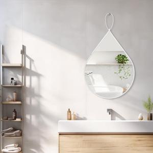 Small Decorative Mirror White Teardrop Mirrors with Metal Framed Oval Irregular Wall Mirrors Modern Accent Mirror for Wall Decor Living Room Bathroom Entryway Hallway Hanging 16x20 Inches