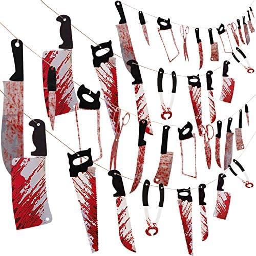Halloween Party Decorations Bloody Banner: Horror Scary Garland Decor for Creepy Movie Theme Birthday Carnival Spooky Props Supplies, 4PCS