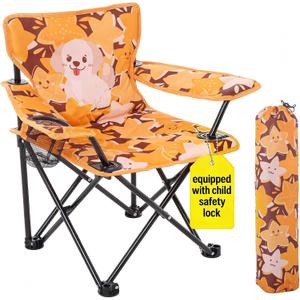 Huskfirm Padded Kids Camping Chair Folding Toddler Chair with Cup Holder & Safety Lock Portable Kids Beach Chair Ages 3-6 for Outdoor Camping Foldable Kids Chair Support 120lbs,Orange Dog