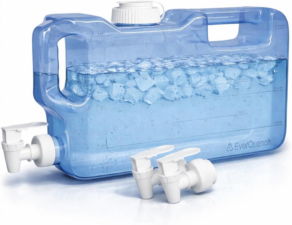 Refrigerator Water Dispenser 1.1 Gallon Bottle with 2 Spigots - BPA Free Plastic Slim Water Jug with Spout Leak Proof | Refillable Fridge Water Container, Convenient Handles (Royal Blue)