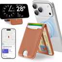 TopMade for MagSafe Wallet, Works with Apple Find My, Strongest Magnetic Wallet with Stand, 6 Card Holder, RFID Blocking, Magnetic Card Holder for iPhone 17/16/15/14/13/12 Series, Rechargeable, Brown