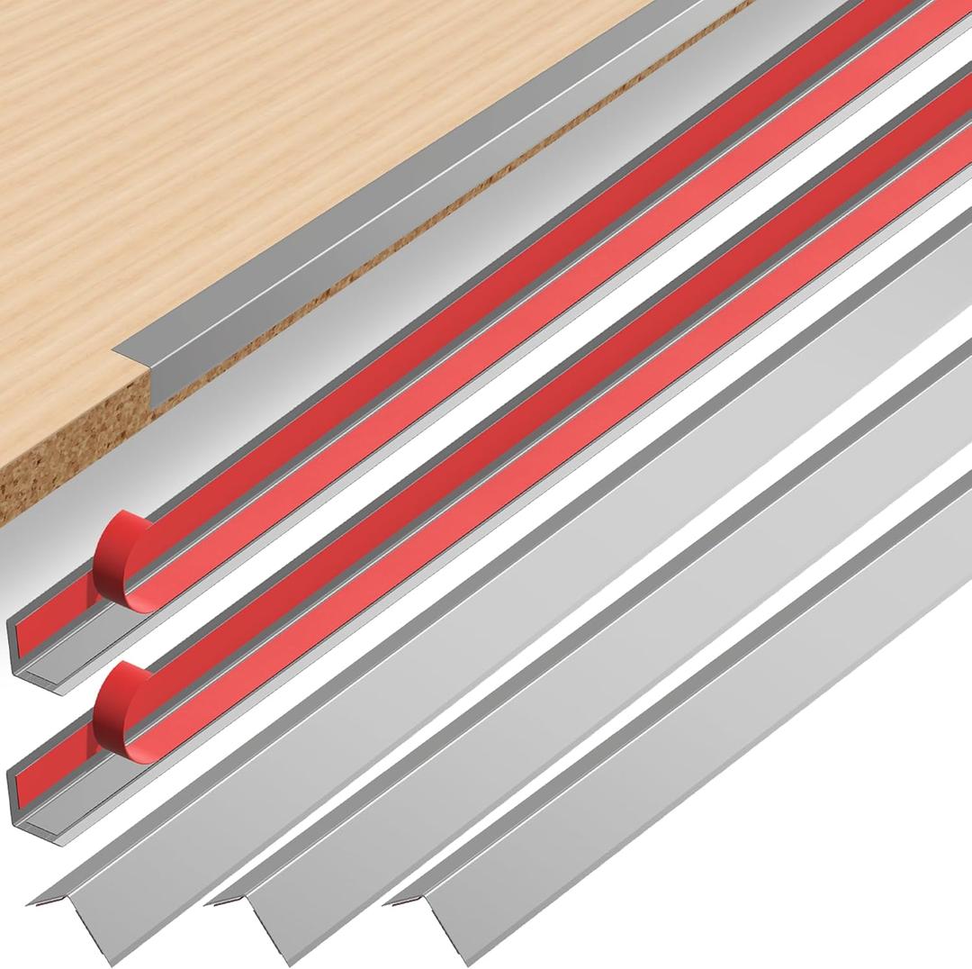 5pcs 48" Grey Metal Corner Protectors, Aluminum Self Adhesive Corner Guards, Metal Wall Edge Protector Strip, Furniture Corner Protectors, Edge Trim for Cabinets and Kitchen Islands(0.8"x0.8")