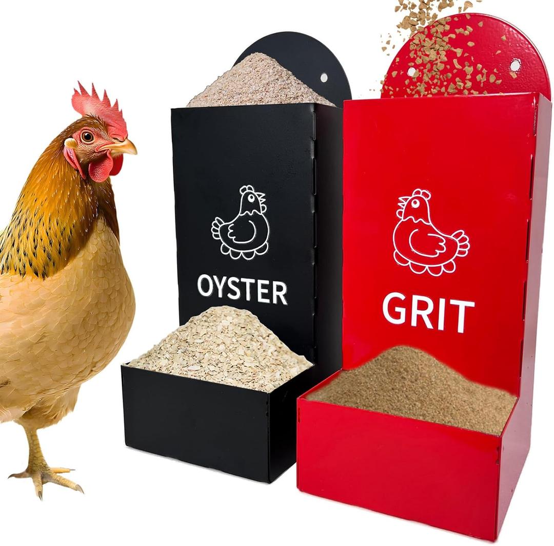 2PS Metal Chicken feeders, Oyster Shell and Grit Feeder, Large Capacity Chicken coop Accessories for Rust Prevention, Comes with Installation Tools, Suitable for breeding Farms and Farms
