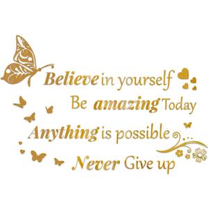 Large Positive Quotes Mirror Wall Stickers Decor, Inspirational Wall Decals Peel and Stick, Motivational Words of Affirmation Wall Art for Family Mirrors Hallway Office, Gold