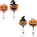 2 x 4pcs Halloween Funny Pumpkin Badge Reels, Id Badge Holder Fall Party Badge Reel Retractable Badge Fixed Scroll for Students Lanyard Supplies Halloween Party