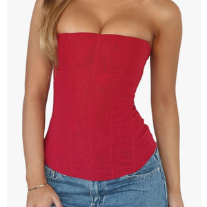 Faretumiya Women Floral Lace Corset Top Strapless Lace Up Bustier Tube Top Mesh Boned Corset Overbust Tops Size XS