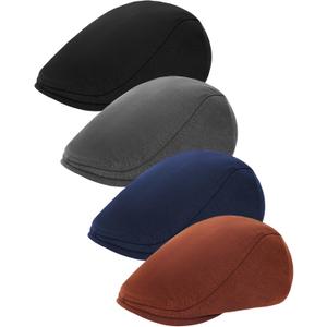 Gvhntk 4 Pieces Newsboy Men's Hat Newsboy Flat Cap Soft Stretch Adjustable Pageboy Cap Cabbie Hunting Cap for Men Outdoor