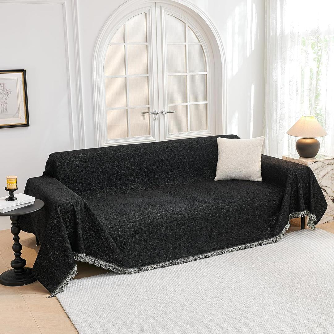 MYSKY HOME Oversized Couch Cover Sofa Covers Couch Covers for 3 Cushion Couch Sofa Pet Friendly L Shaped Couch Cover Sectional Couch Cover Non Slip Furniture Protector for Kids, Dogs, 91"x150", Black
