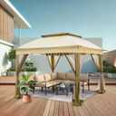 10x10 Pop Up Gazebo Tent, 2-Tier Vented Roof Outdoor Canopy,Beige