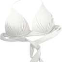 MakeMeChic Women's Halter Bikini Top Tie Back Push Up Backless Triangle Swimsuit Top Beachwear (Medium, White)