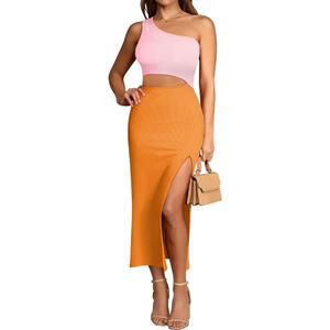Pink Queen Women's One Shoulder Sleeveless Cutout Side Slit Bodycon Maxi Long Dress (XL)