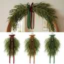20.8" Christmas Teardrop Swag with Velvet Ribbon Bow Rustic Vintage Bell Artificial Norfolk Pine Needle Wreath for Window Mirror Outdoor Wall Front Door Mantle Decor (Khaki, Green, Burgundy)