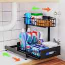 Under Sink Organizer And Storage,Pull Out Cabinet Organizer,2-Tier Slide Out Kitchen Basket Sink Shelf Cabinet Organizers,Adjustable L Shape Under Counter Organizers For Bathroom Kitchen Organization (1 Pack)