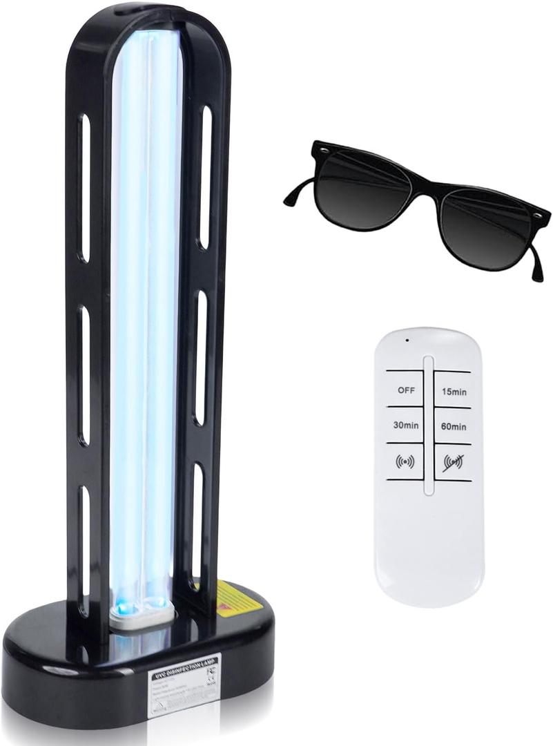 UV Light Sanitizer, 60W Ultraviolet Light with Ozone, UV Lamp with Remote Control & 3 Speed Timings, Home Disinfection Device, Dust Mites Remover, Ultraviolet Sanitizer for Room, Home, Hotel, Office
