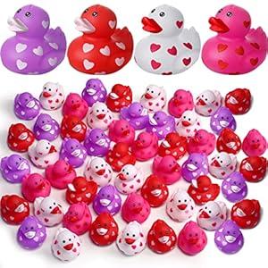 2 Inch Valentine Rubber Duckies 12 24 48 Packs Valentine's Day Heart Ducks Small Tiny Rubber Ducks for Pool Bathtub Toys Party Favors Decorations Classroom Prizes Exchange Gifts (24 Pcs)
