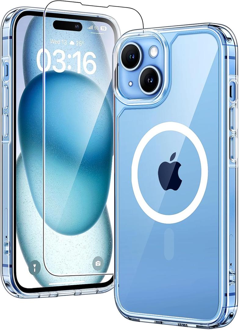 TAURI for iPhone 15 Case, [3 in 1] 1X Clear Case [Compatible with MagSafe] with 2X Screen Protector, [15 FT Military Grade Drop Protection] Shockproof Slim Phone Case for iPhone 15