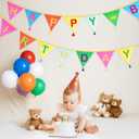 GCQQ Happy Birthday Fabric Banner - 4.2M Colorful Double-Layer Cotton Bunting Floral Pennant Nursery Garlands with 14PCS Triangle Flags & Tassels for Kids Boys Girls Baby Shower Birthday Party Decor (Bright Rainbow)