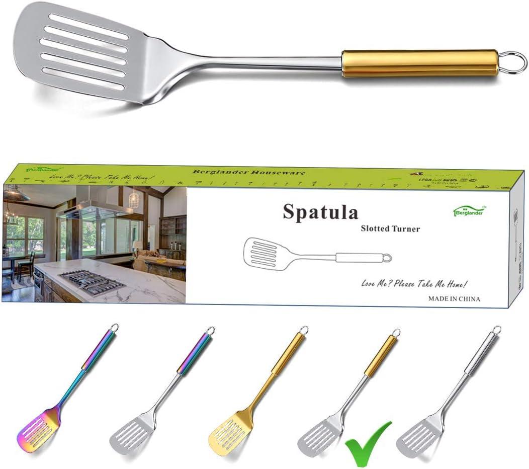 7 x Berglander Spatula, Stainless Steel Gold Handle Slotted Turner, Golden Handle Spatulas With Titanium Plating, Kitchen Spatula For Cooking, Barbeque Turner, Spatulas For BBQ (Gold Handle)