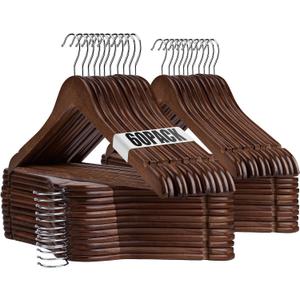 Wooden Hangers - 60 Pack - Clothes Hanger for Daily Used,Heavy Duty Wood Hangers with Precisely Cut Notches,Coat Hanger for Closet, Clothes Hangers for Shirt Suit DresWalunt, BBB1