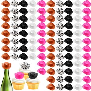 100 Pcs Plastic Mini Cowboy Hats for Crafts Tiny Cute Miniature Western Cowgirl Small Cowboy Hats Decoration for Party Cake Drink Decor Accessories Toy Doll Dress up Play Games Gift