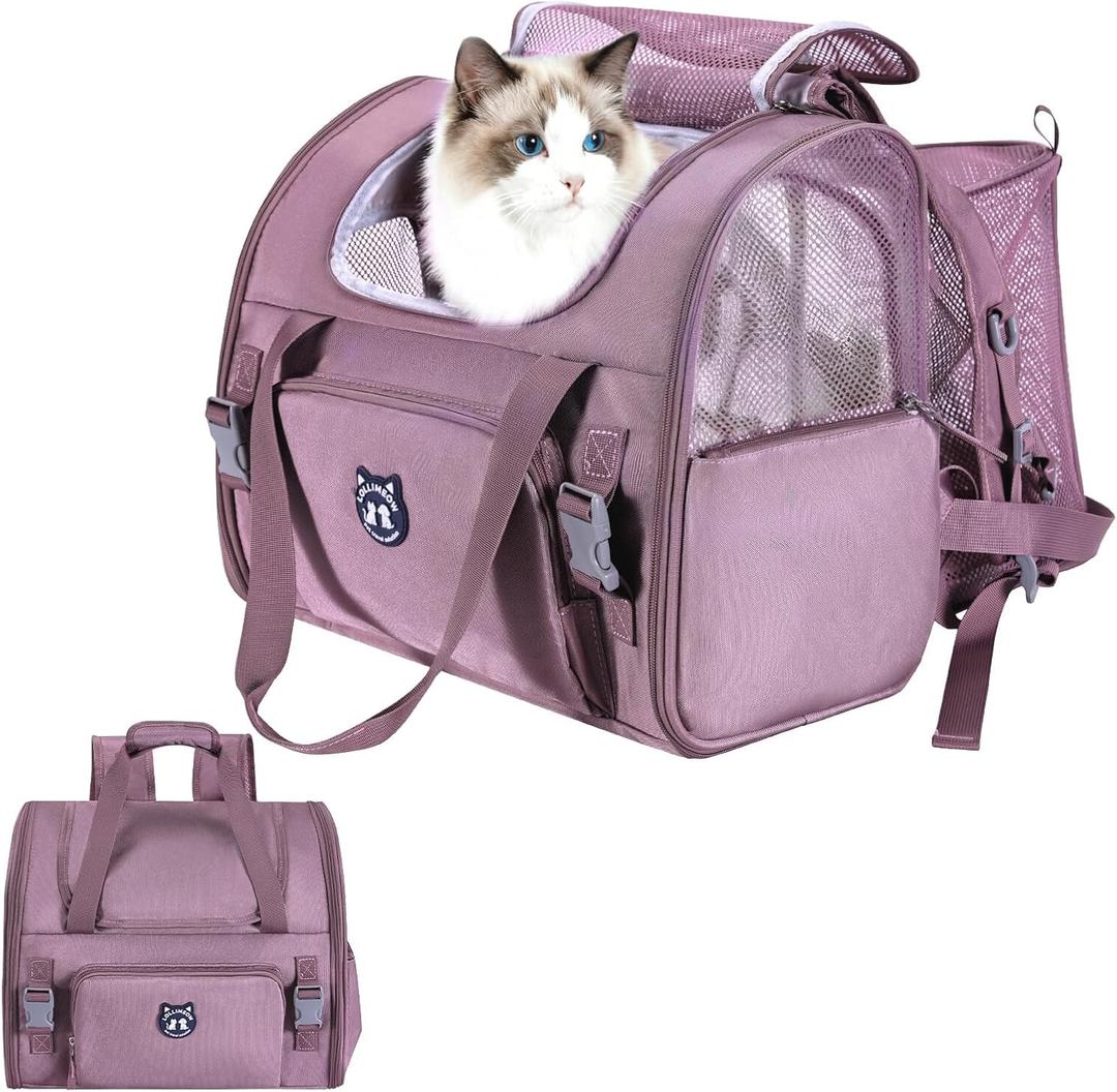 Lollimeow Expandable Cat Carrier Backpack for Large Cats - Airline Approved Pet Carrier Backpack for Small Dogs, Hiking & Travel, Waterproof with Breathable Mesh, 22lbs Capacity (Plum, Large) (Large (16.5"x10.2"x15.8"))