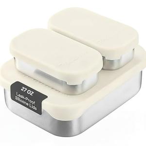 Modaniam Stainless Steel Lunch Box Containers, 27 OZ, Stainless Steel Bento Box, Metal Lunch Box, Sandwich & Snack Containers, Leak Proof SIlicone Lids, Korean Style,Small Vanilla