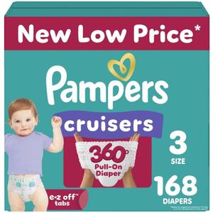 Pampers Diapers - Cruisers 360 - Size 3, 168 Count, Babyproof, up to 100% Leakproof Pull-On Diaper