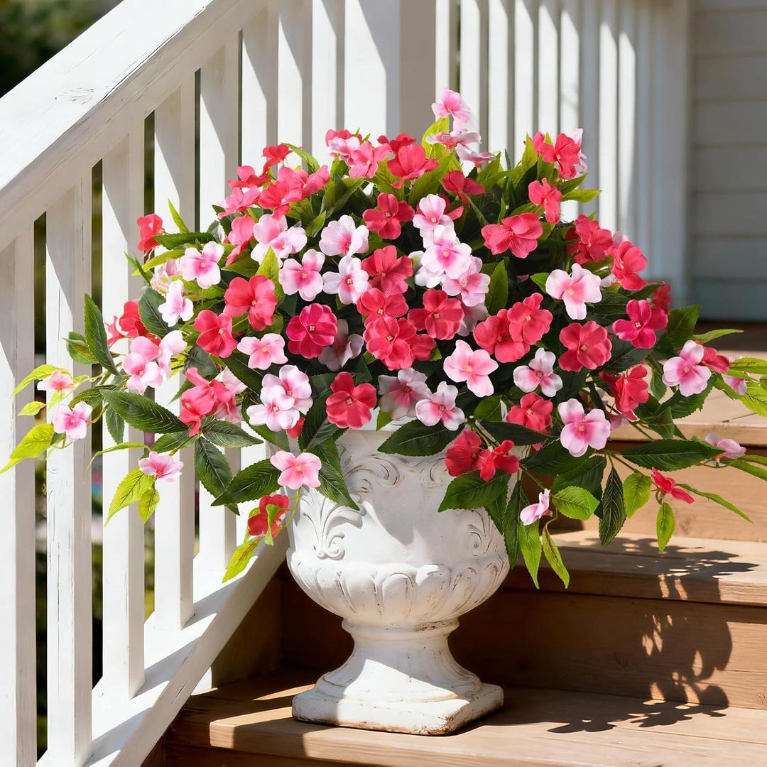 Hommyea Artificial Flowers for Outdoor, 2 Bundles UV Resistant Fake Plants Decoration Realistic Faux Silk Flowers No Fade Plastic Flowers for Outside Planters Home Porch Patio Yard Garden Decor
