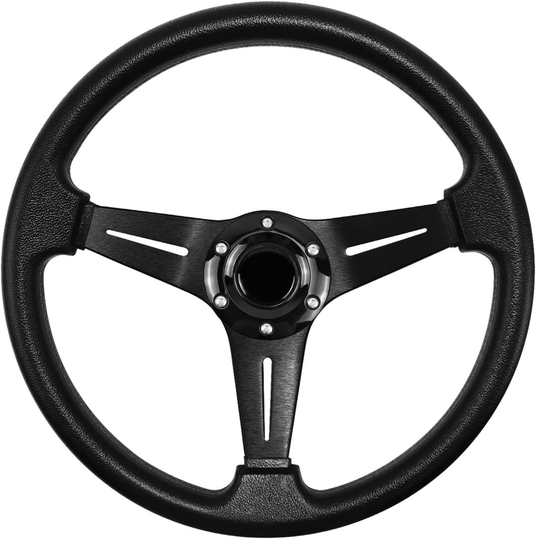 Universal Racing Steering Wheel, 13.8 Inch 6 Bolt Anti-Slip Leather and Aluminum Gaming Steering Wheel with Horn Button for Racing/Car Sim Driving/JDM Sports Racing Steering Whee black