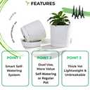 GreenShip Planter Set of 2 (9.8" & 7.8") – Cylinder Planters with Drainage Hole and Planter Saucer, Jun Porcelain Clay & Recycled Resin, Decorate Home,Office & Outdoor,White pots