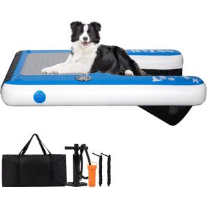Large Inflatable Dog Boat Pool Ramp for Large Dog Ramp for Pool Boat Dock with Non-Slip Pad (58" x 38" Blue)