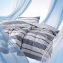 BOV Gray White Striped Quilt Set Queen Size 92x90 – Coastal Striped Quilt Set, Lightweight Summer Bedspread, Quilted Coverlet Bedding with 2 Pillow Shams, All Season Quilt