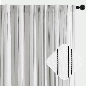 jinchan White Curtains Black Striped Curtains 84 Inch Length for Living Room Bedroom Window Treatment Modern Linen Look Ticking Stripe Pinstripe Privacy Light Filtering Back Tab Rod Pocket, 2 Panels