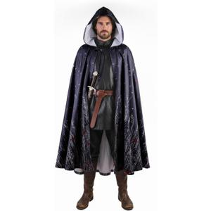 Cloak with Hood Men Renaissance Velvet Cape with Flowers and Plants Halloween Sorcerer Vampire Cosplay Witch Cloak (Black, L)
