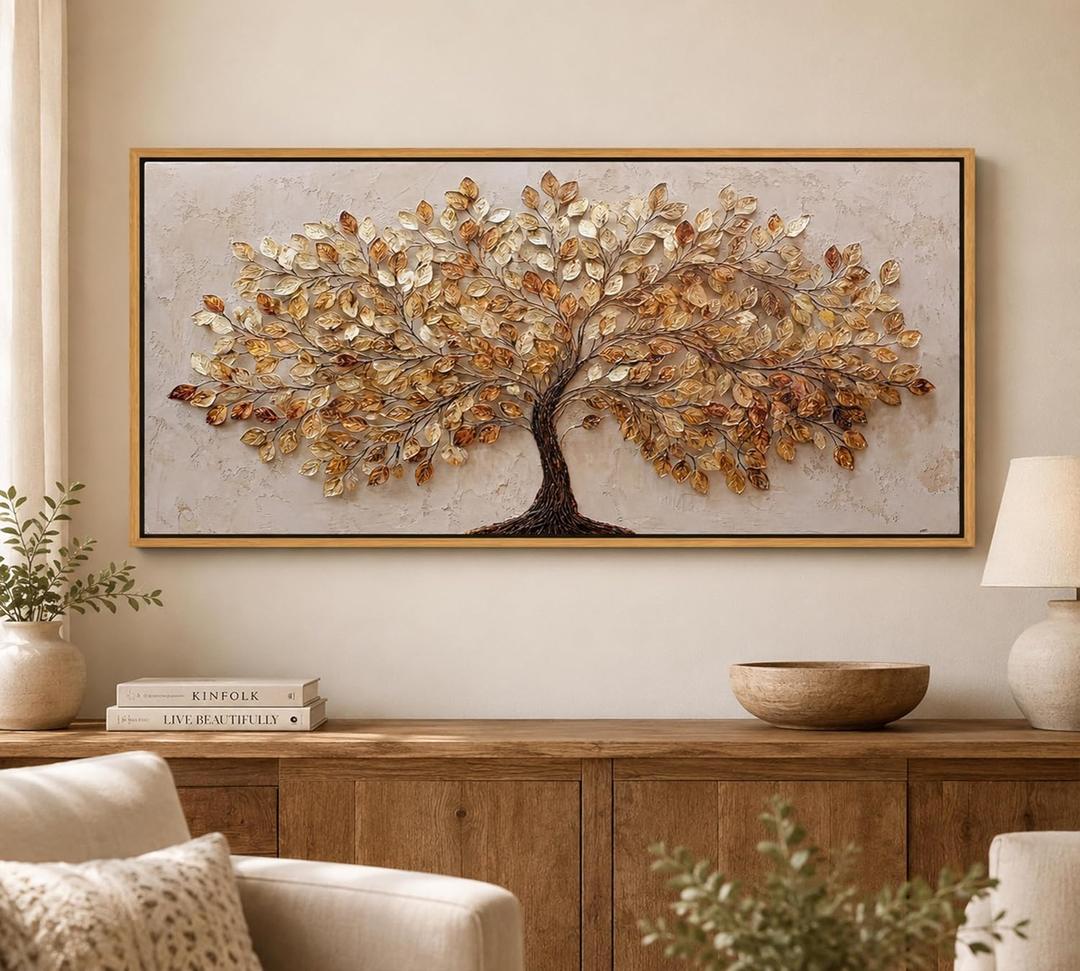 Framed Gold Leaf Tree of Life Canvas Wall Art 20x40 Inch