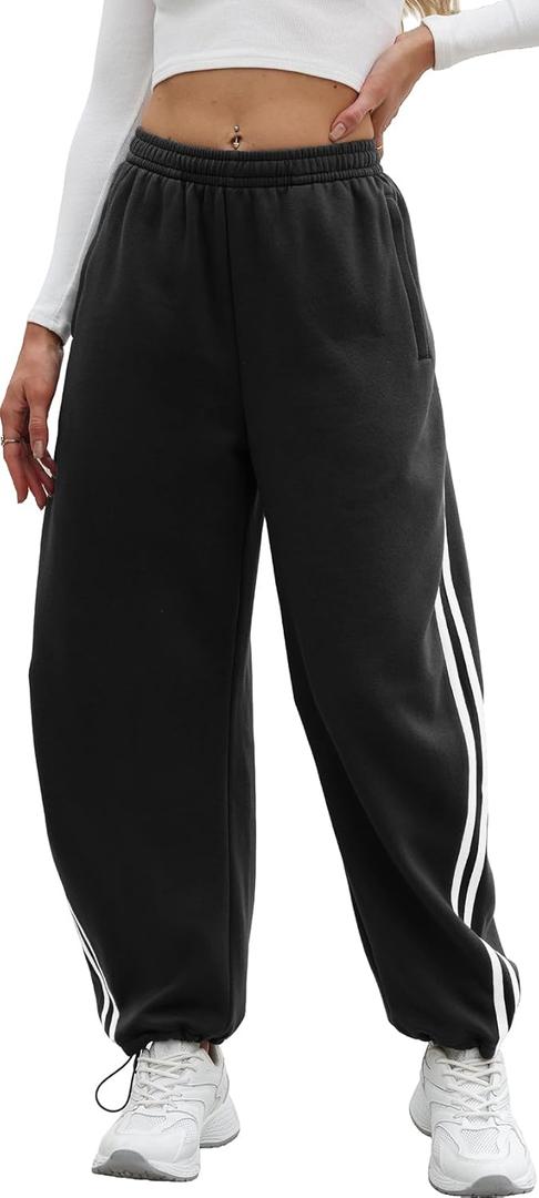Sweetmoon Barrel Sweatpants Women - Track Pants Drawstring Fleece Joggers for Women Athletic Baggy Sweat Pants for Girls (Black, XL)