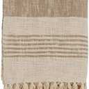 SARO LIFESTYLE Striped Cotton Throw Blanket with Tasseled Trim, Natural, 50"x60"