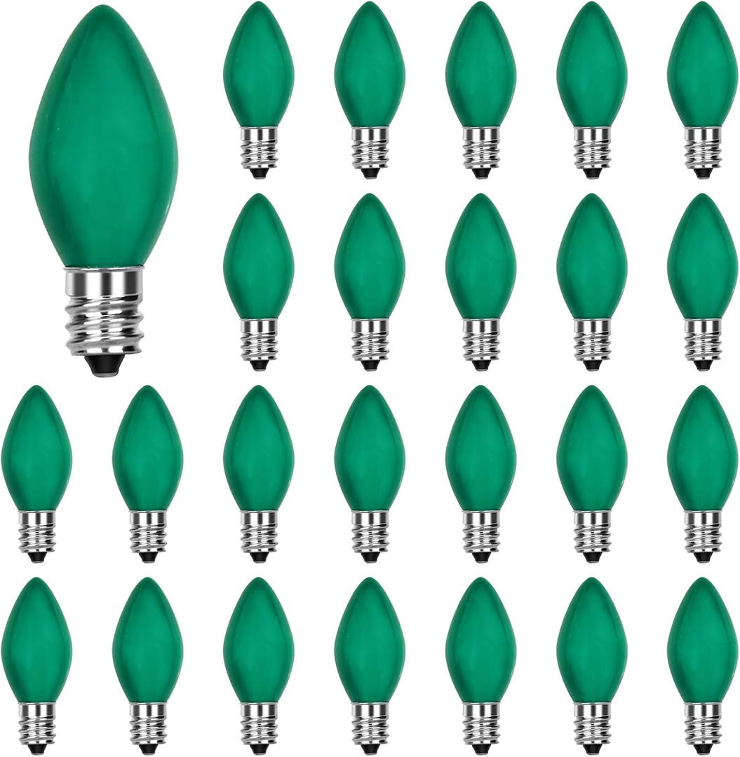 25 Pack C7 Replacement Christmas Light Bulb, Christmas Green Replacemen Bulb C7/E12 Base for Outdoor String Lights Window Candles Chandeliers Salt Lamp, 5 Watt 25 Pack C7 Replacement Christmas Light Bulb, Christmas Green Replacemen Bulb C7/E12 Base for Outdoor String Lights Window Candles Chandeliers Salt Lamp, 5 Watt