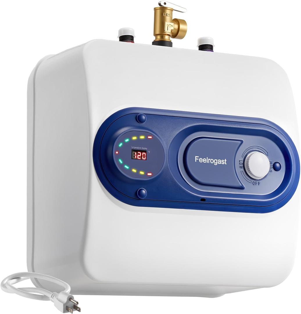Electric Tank Water Heater, 8-Gallon Under Sink Instant Hot Water TankEquipped with Digital Temperature Display for RV, Camper, Kitchen, Food TruckWall or Floor Mounted, Blue
