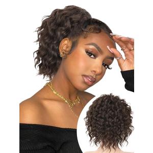 Isaic Ponytail Extension 8 Inch Short Wavy Curly Ponytails Drawstring Ponytail for Black Women Dark Brown Pony Tails Hair Extensions Synthetic Hairpiece for Daily Use