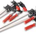 BESSEY GSCC4PK-C Clamp Set for Woodworking, F-style with Wood Handle, Replaceable Pads, 2 x 6 In and 2 x 12 In, 600 lb, Red/Black/Silver
