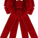 Large Red Velvet Christmas Wreath Bow, Xmas Premade Vintage Velvet Bow for Wreaths for Indoor Outdoor Tree Topper Door Garland Holiday Party Winter Decor