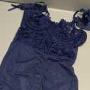 Verdusa Women's 2 Piece Lace Mesh Lingerie Set Split Thigh Babydoll Nightgowns and Low Rise Thongs Size S