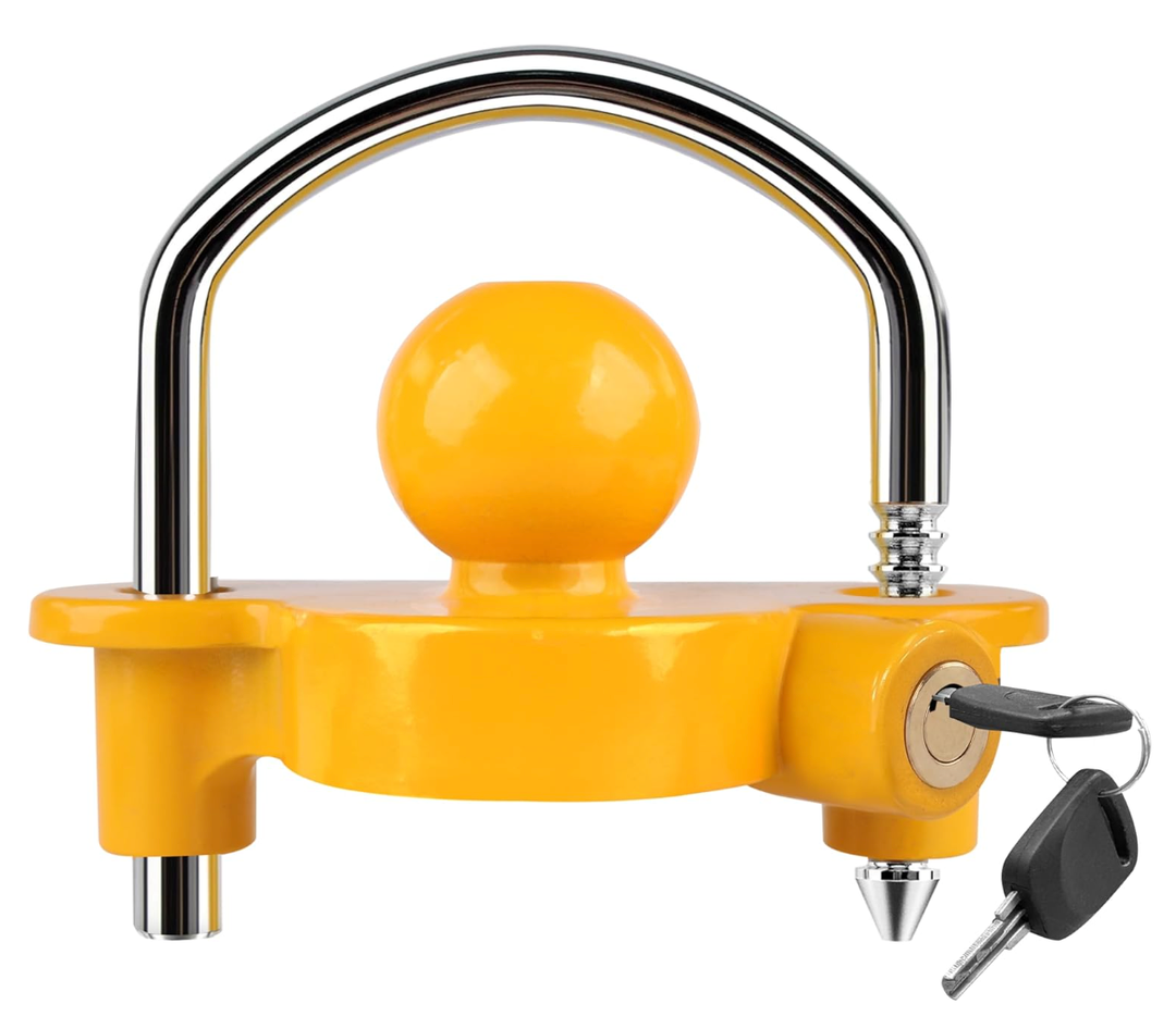 MaxxHaul Universal Trailer Coupler Lock Adjustable Heavy Duty Anti Theft Hitch Lock for 1-7/8", 2", and 2-5/16" Couplers Yellow (50640)
