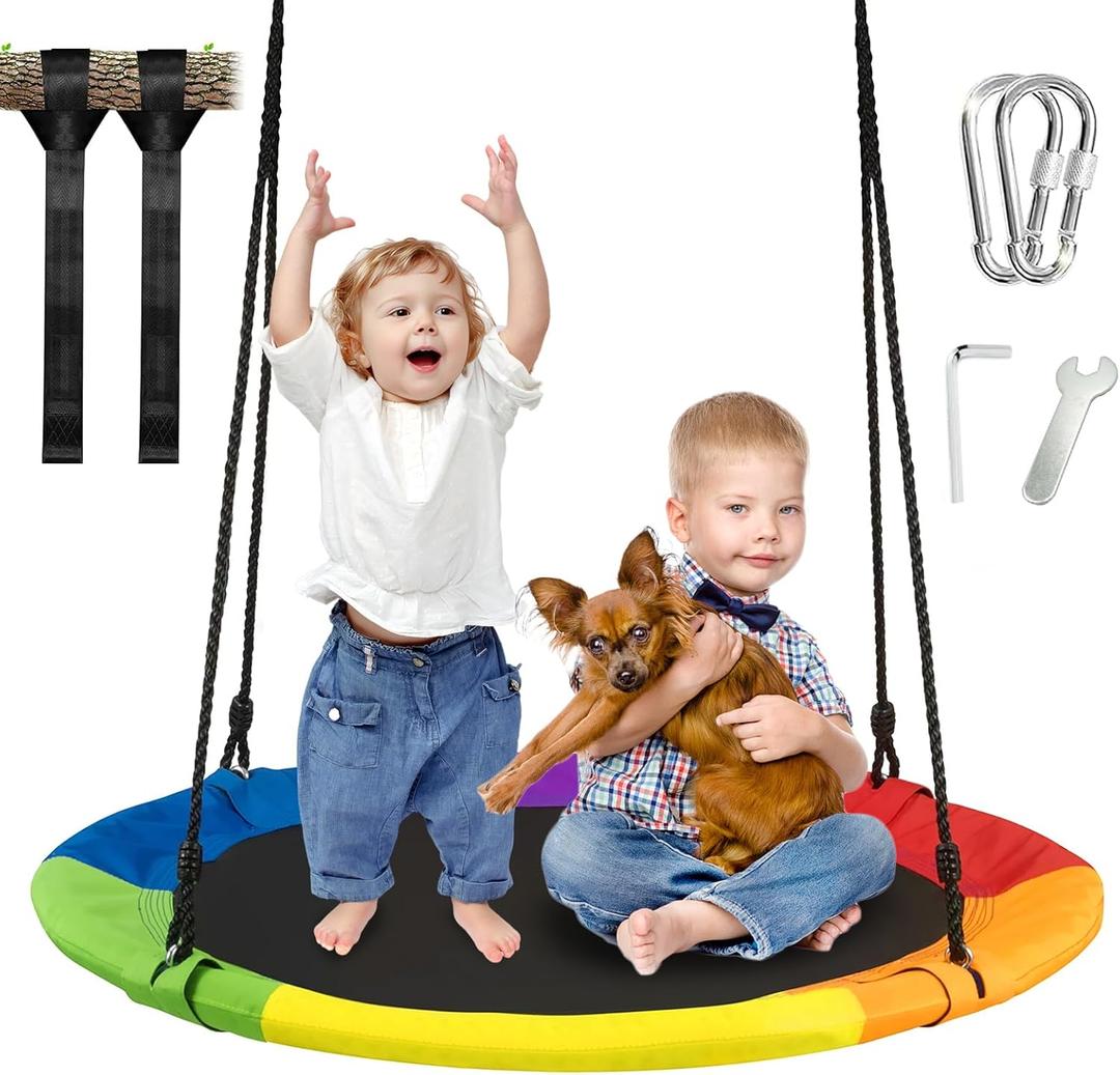 40 Inch Saucer Tree Swing for Kids Outdoor,Disc Round Swing with Waterproof Textilene Fabric,500Lb Weight Capacity,Kids Playground Outdoor Activity Backyard Fun (Multicolor)