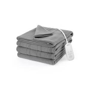 Sunbeam Electric Royal Luxe Microplush Heated Blanket, 12 Heat Settings, 12-Hour Auto Shut-Off, Fast Heating, Warm & Cozy, Machine Washable, Dove Gray Color, Queen (90" x 84")