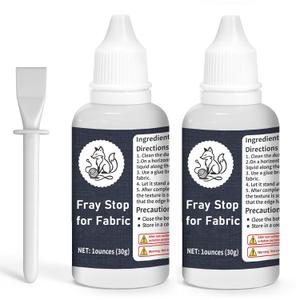2pcs Fray Stop for Fabric, Prevents Textile from Wearing and Unraveling Includes Precision Applicator Brush, Premium Clear & no fray Fabric Glue for DIY Sewing Crafts, Gift for Handicraft Enthusiasts